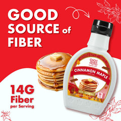 ChocZero Cinnamon Maple Syrup on pancakes, thick texture ideal for breakfast.