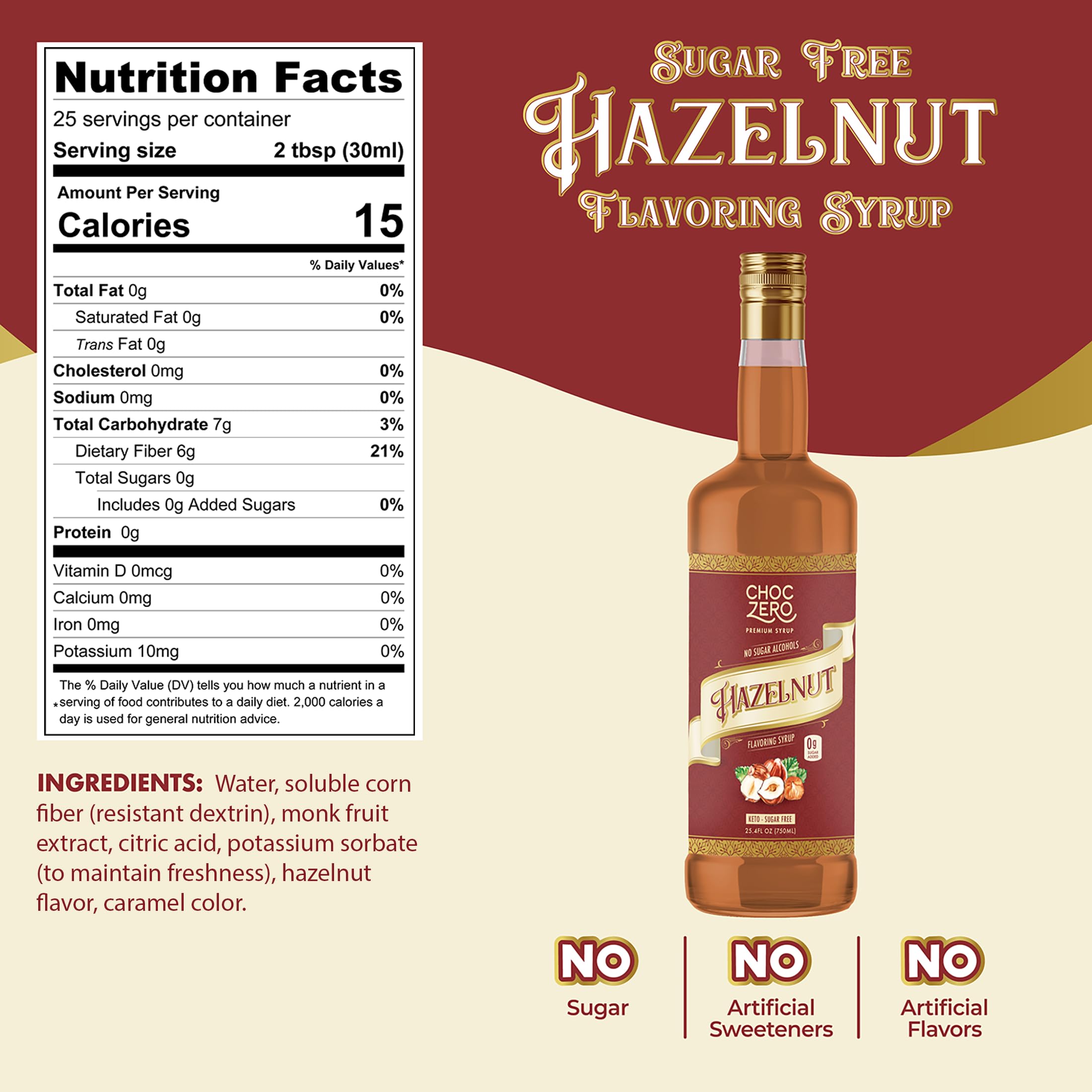 ChocZero hazelnut syrup poured into a mug of coffee.