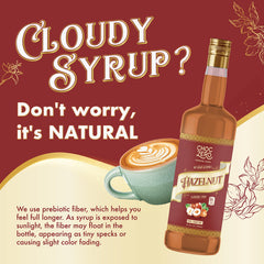ChocZero hazelnut syrup being poured into a glass.