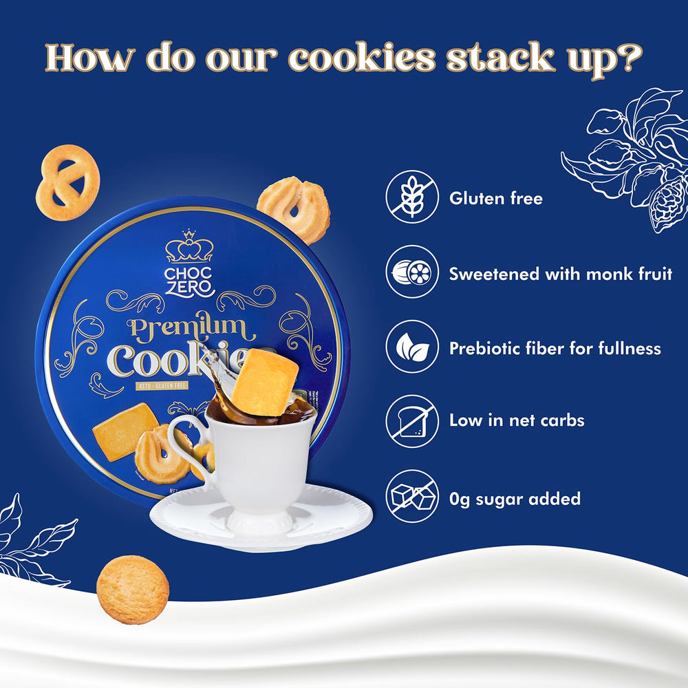 ChocZero Keto Butter Cookies ingredients focus on monk fruit and absence of maltitol.