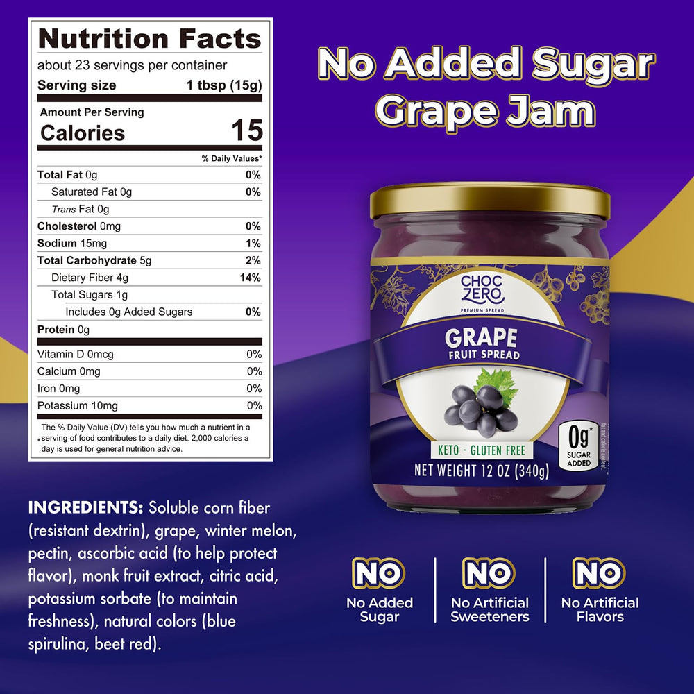 ChocZero Keto Grape Jam on gluten-free toast showcasing sugar-free flavor.