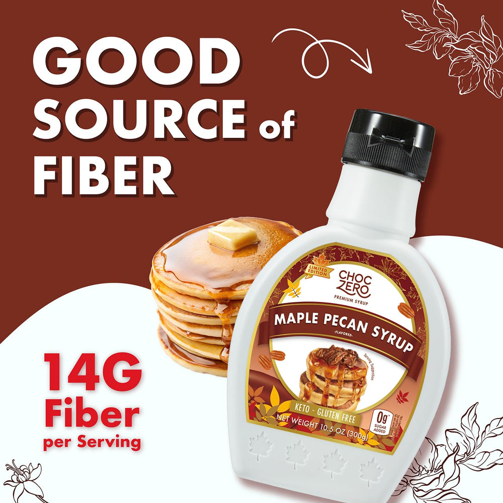 ChocZero Maple Pecan Syrup glaze over a savory plate for an elegant finish