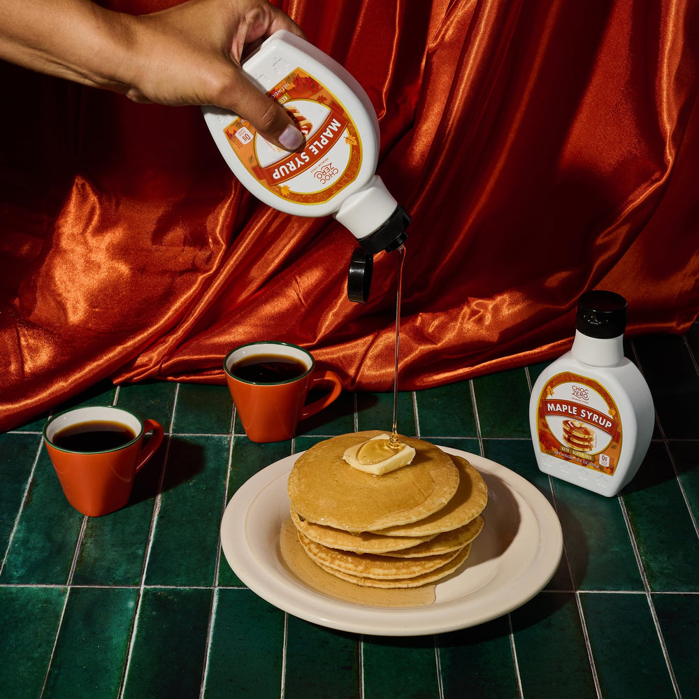 ChocZero Maple Syrup label closeup emphasizing monk fruit sweetness and natural ingredients