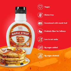 ChocZero Maple Syrup on pancakes highlighting gluten-free, low-carb drizzle