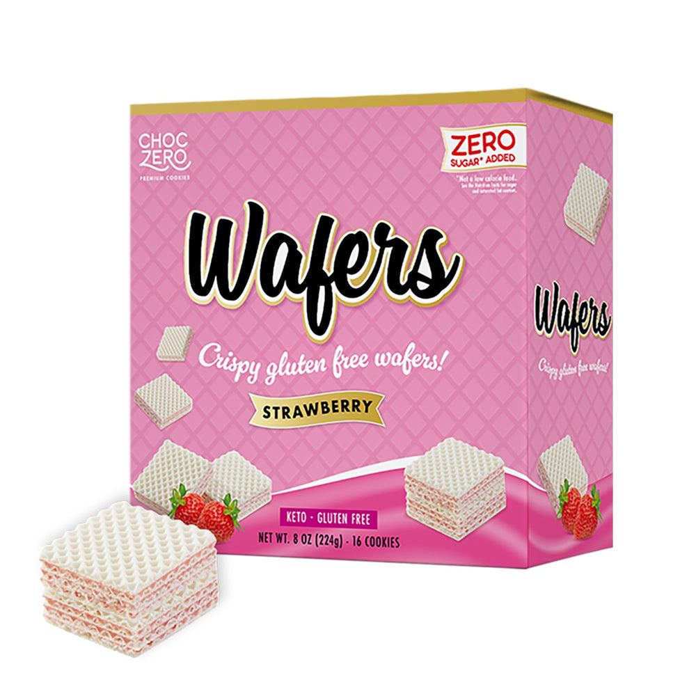 ChocZero Strawberry Wafer Cookies pack front—gluten-free, keto-friendly snack option.