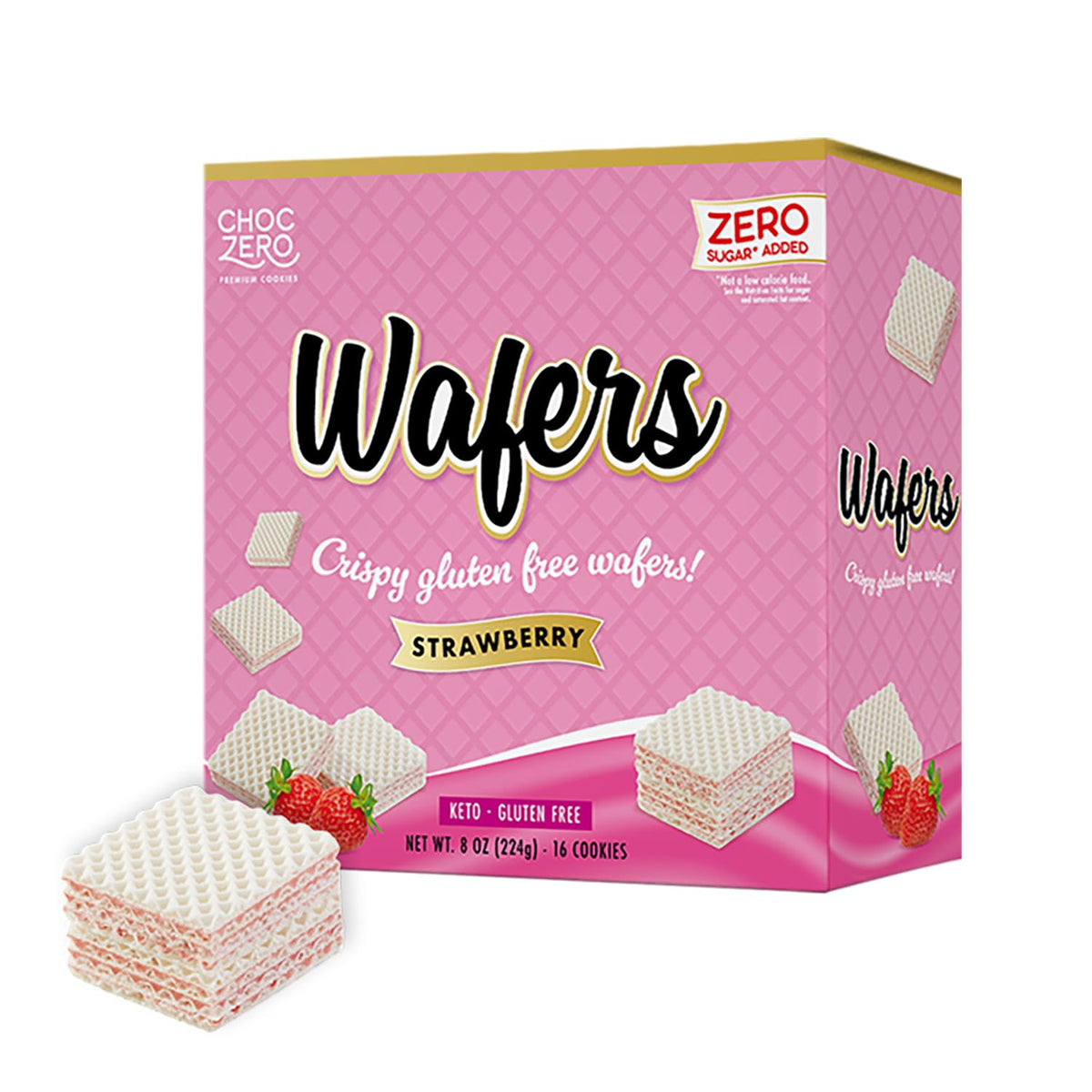 ChocZero Strawberry Wafer Cookies pack front—gluten-free, keto-friendly snack option.