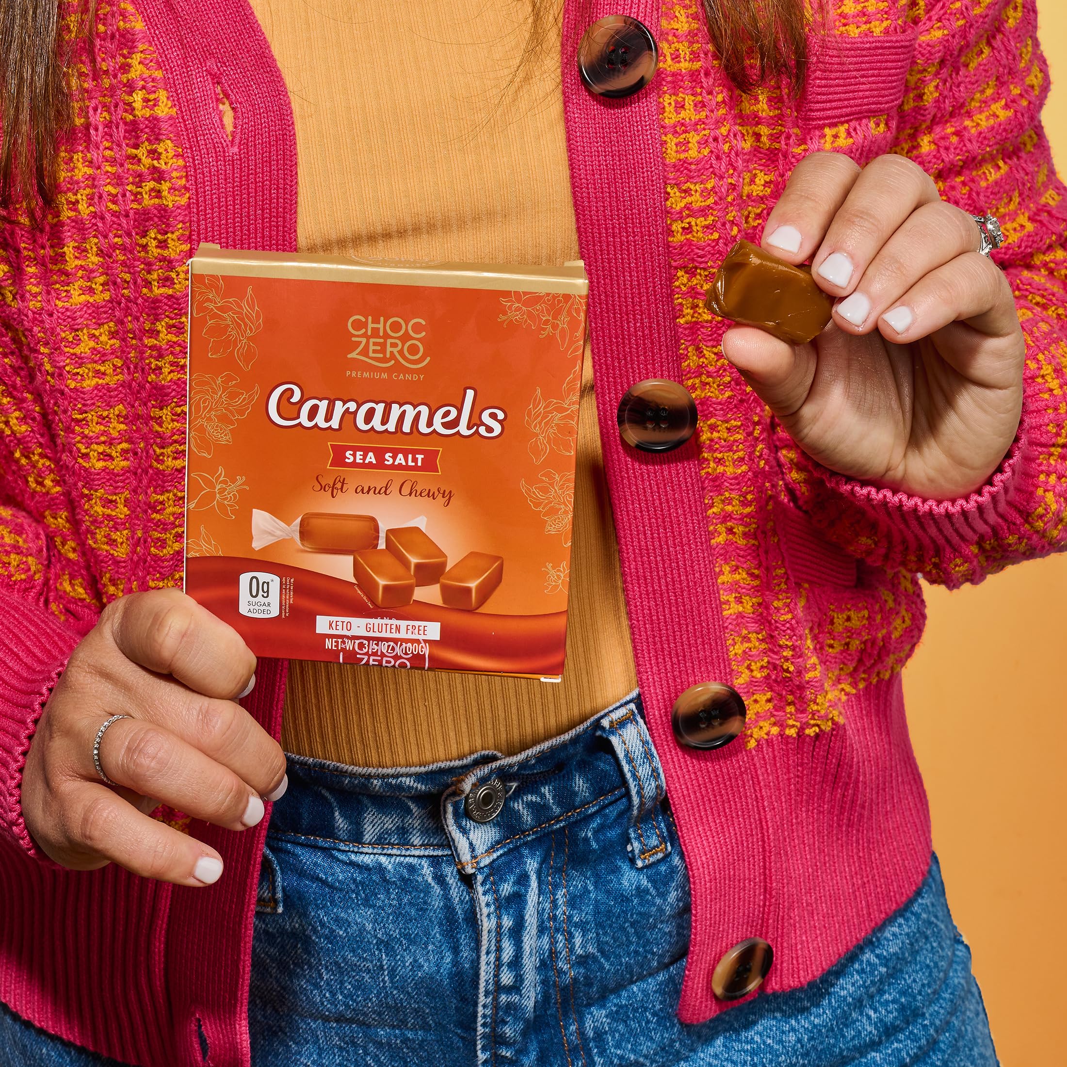 ChocZero on-the-go snack setup offers a convenient keto-friendly caramel option.