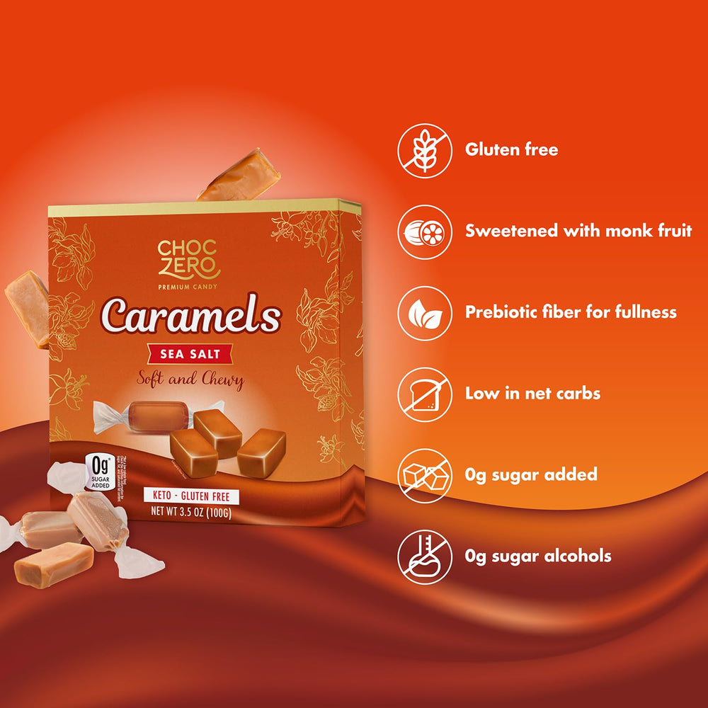 ChocZero sea salt detail highlights premium balance in a no-sugar caramel.