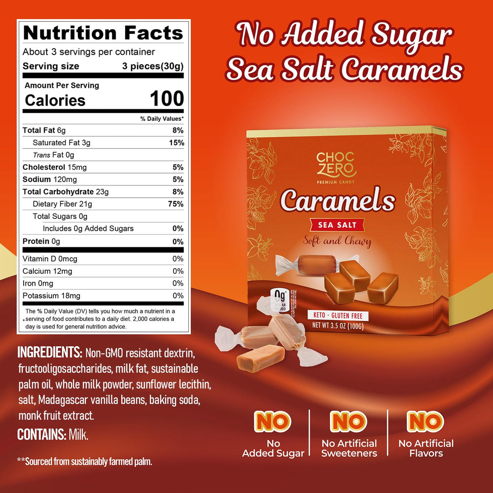 ChocZero soft chewy caramel piece highlighting creamy texture for a keto treat.
