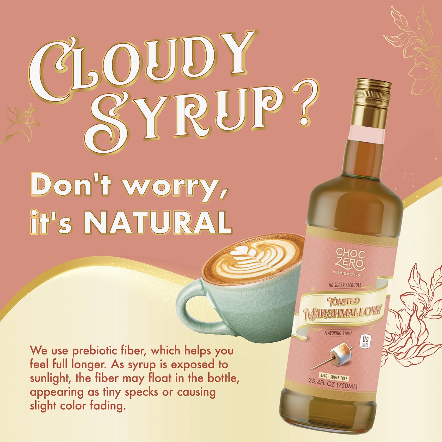 ChocZero marshmallow syrup splash over a creamy latte