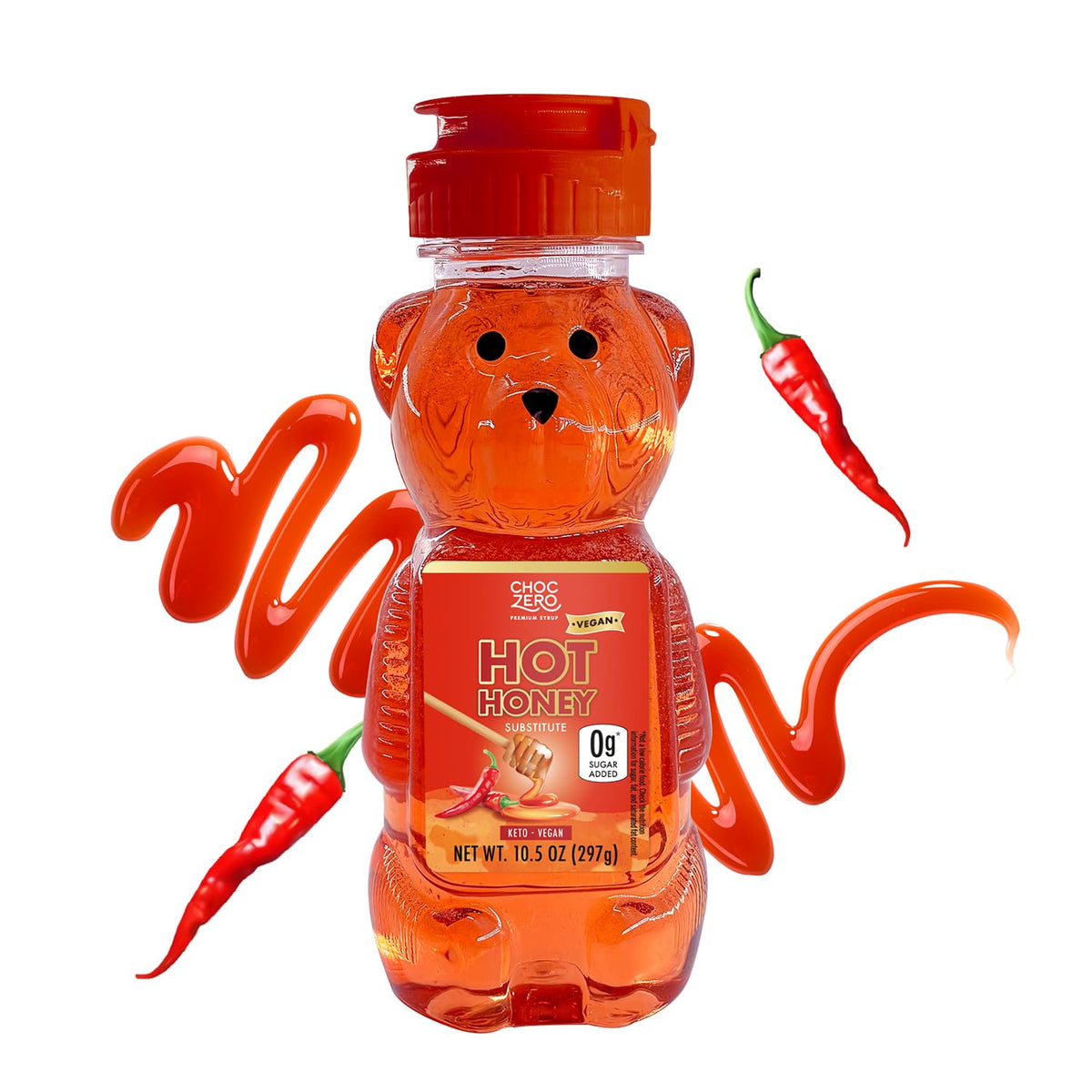 ChocZero sugar-free hot honey bottle; keto-friendly sweetness.
