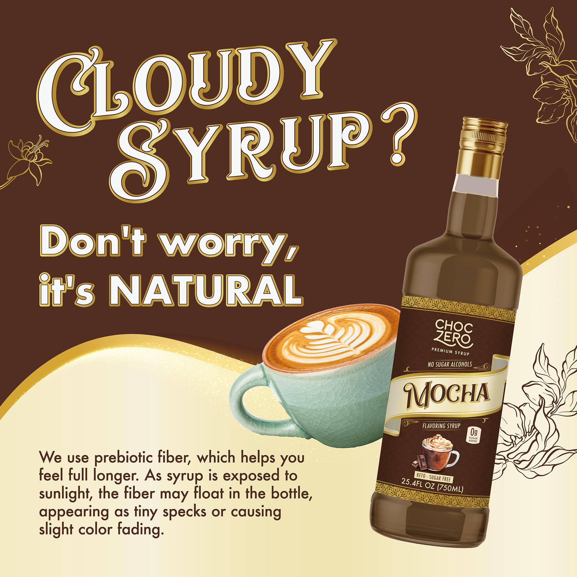 Close-up of the label highlighting monk fruit sweetness and fiber
