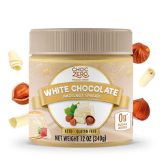 ChocZero white chocolate hazelnut spread jar with keto-friendly indulgence