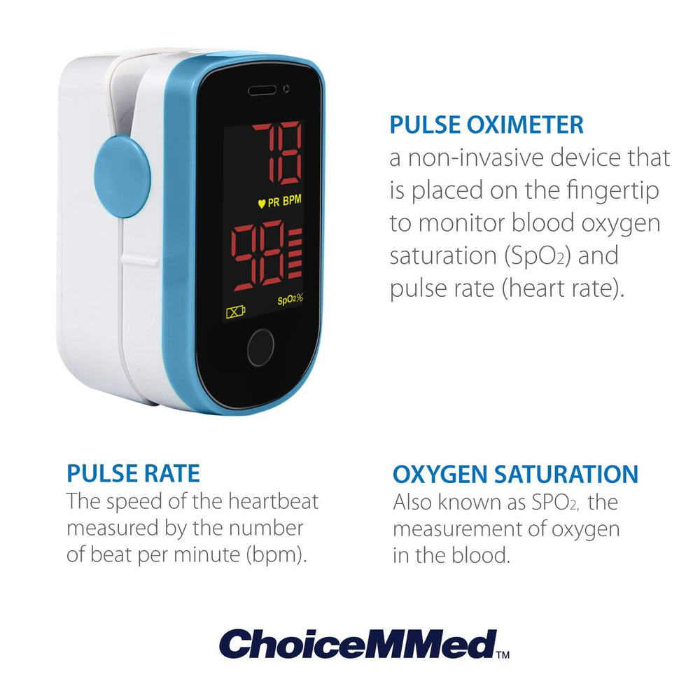 CHOICEMMED blue oximeter in protective pouch for safe travel