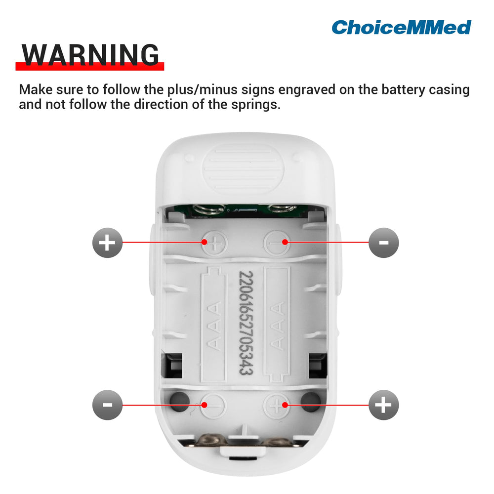 CHOICEMMED blue oximeter packaging contents include batteries and manual
