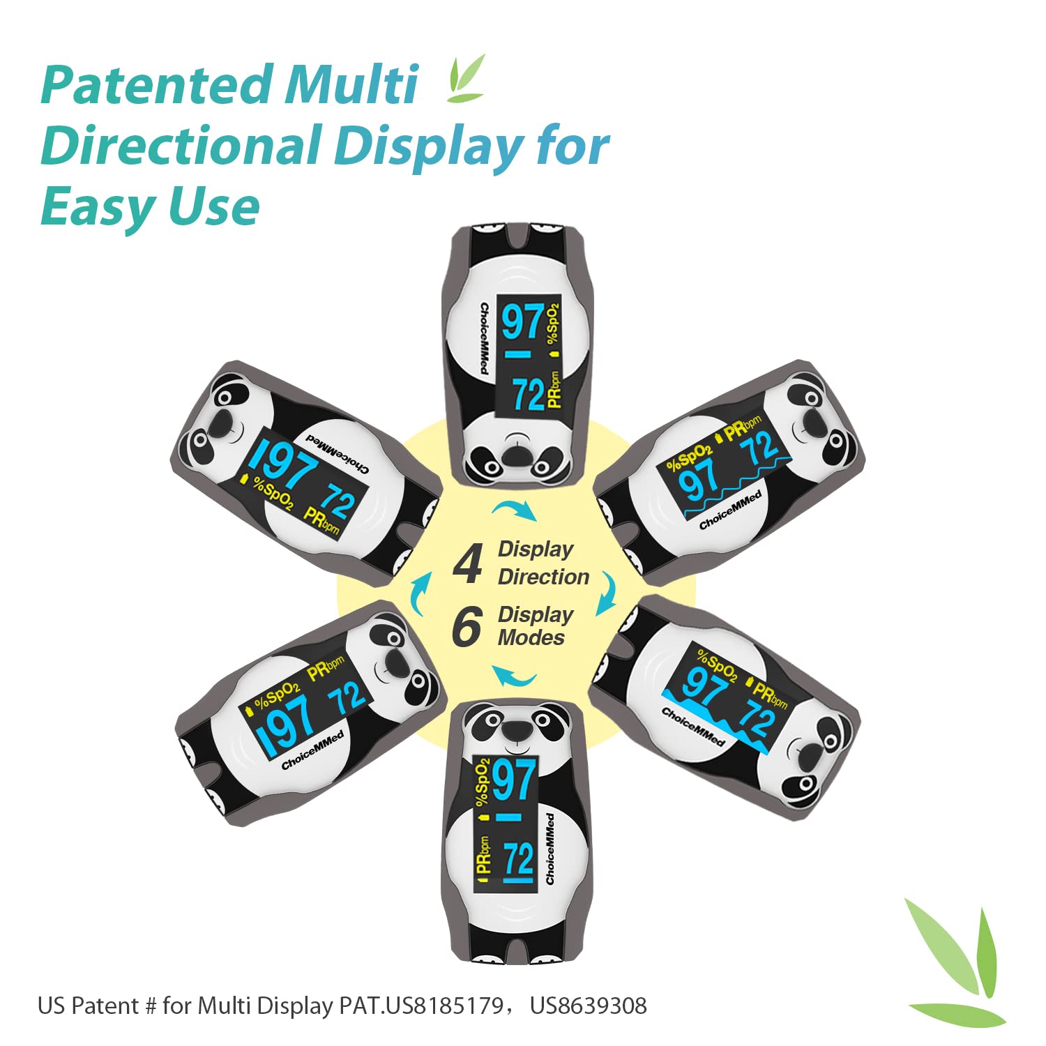 Color OLED screen on CHOICEMMED Panda pediatric oximeter for easy viewing.