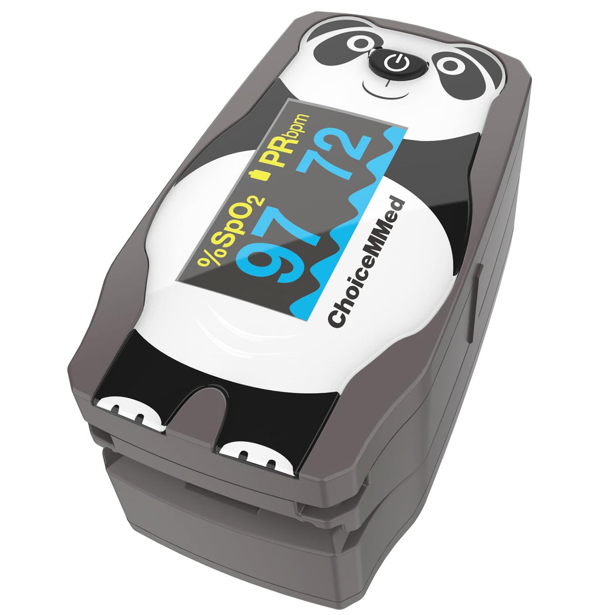 CHOICEMMED Panda pediatric oximeter front view with kid-friendly design.