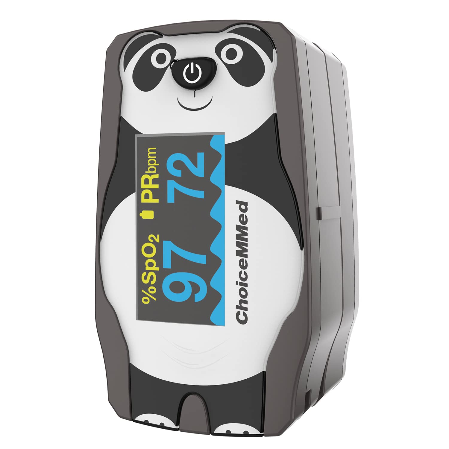 Out-of-box CHOICEMMED Panda oximeter with manual and batteries.
