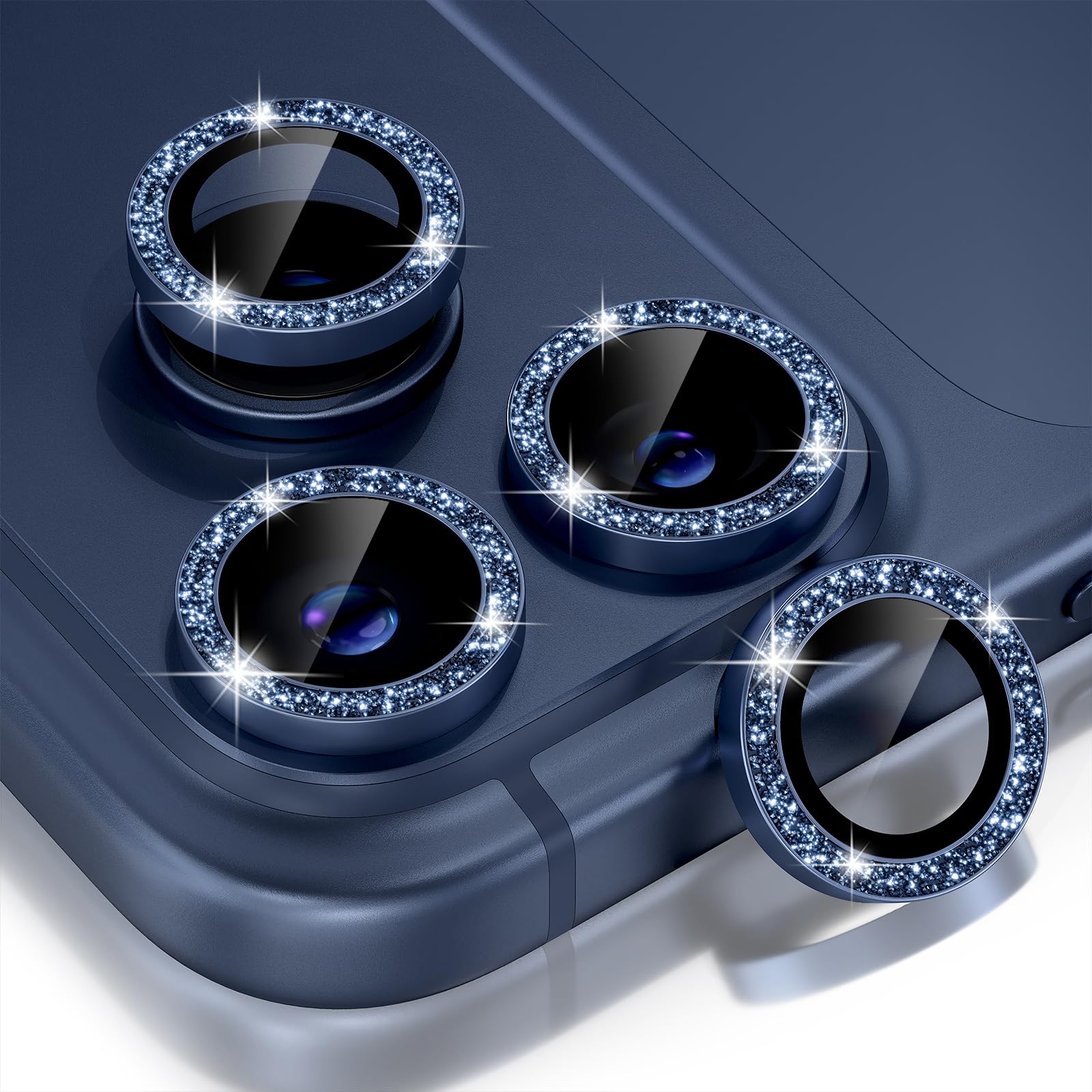 Choiche glitter-blue camera lens protector for iPhone 17 Pro Max with dazzling rhinestone ring