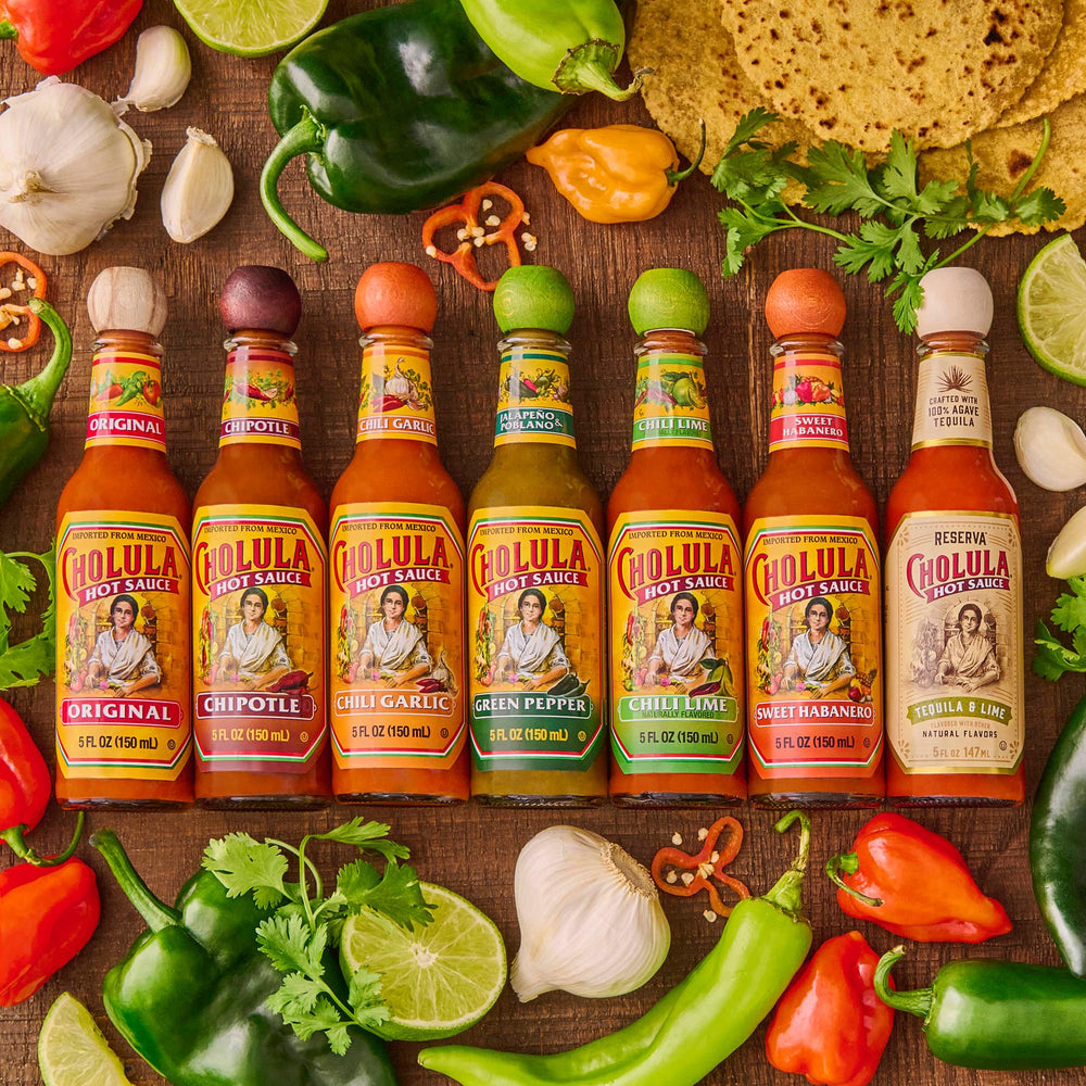Cholula Sweet Habanero on margarita rim for tropical flair.