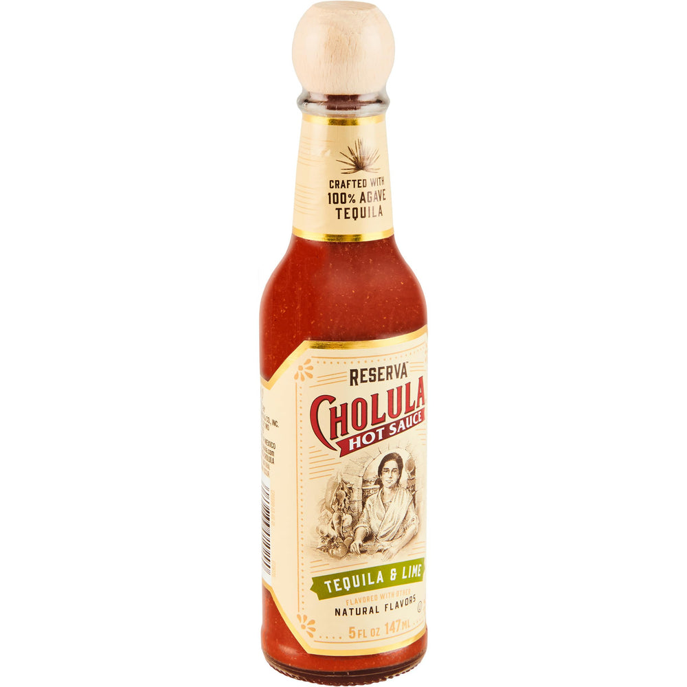 Cholula Tequila & Lime Reserva hot sauce bottle boosts authentic Mexican flavor.