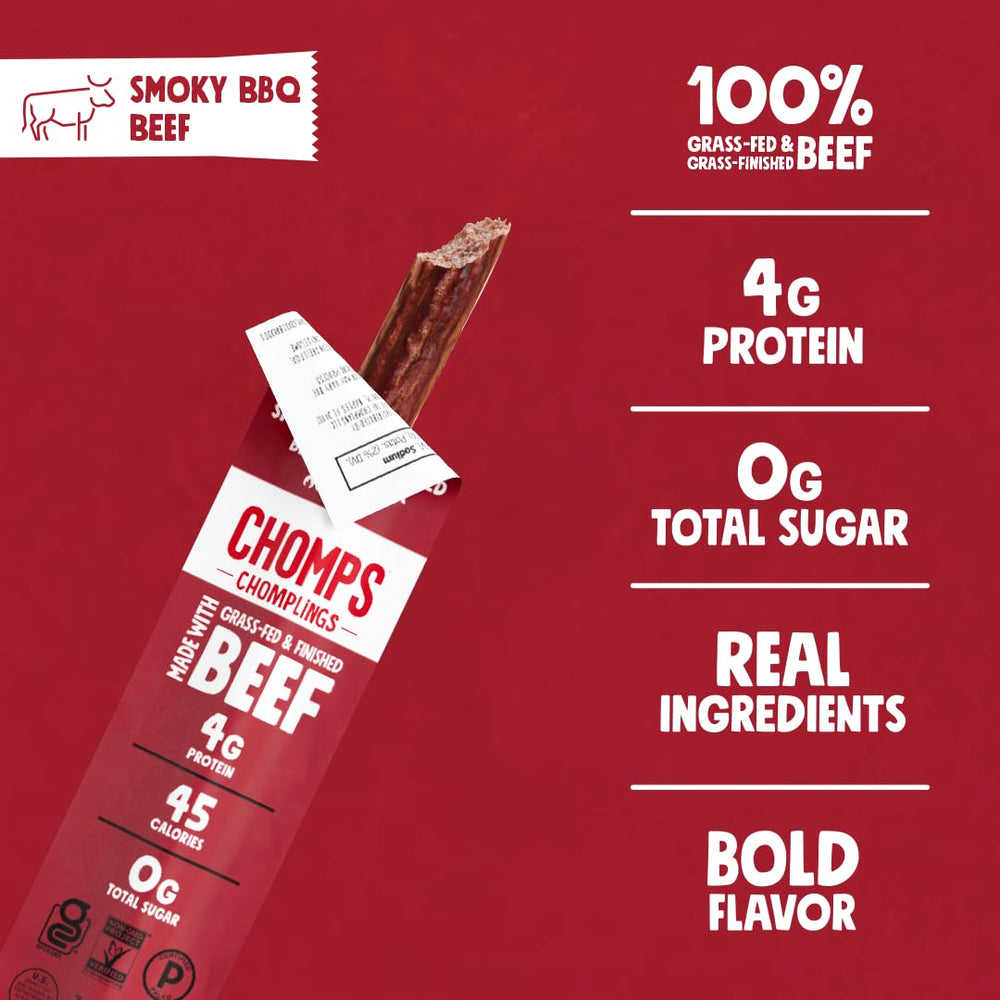 Chomps Smoky BBQ flavor, bold taste with zero sugar.
