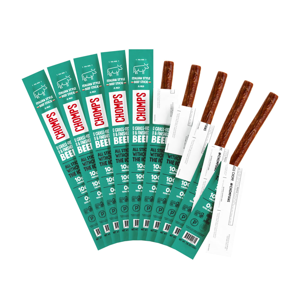 Chomps Italian beef jerky stick pack shows convenient grab-and-go snack for busy days.