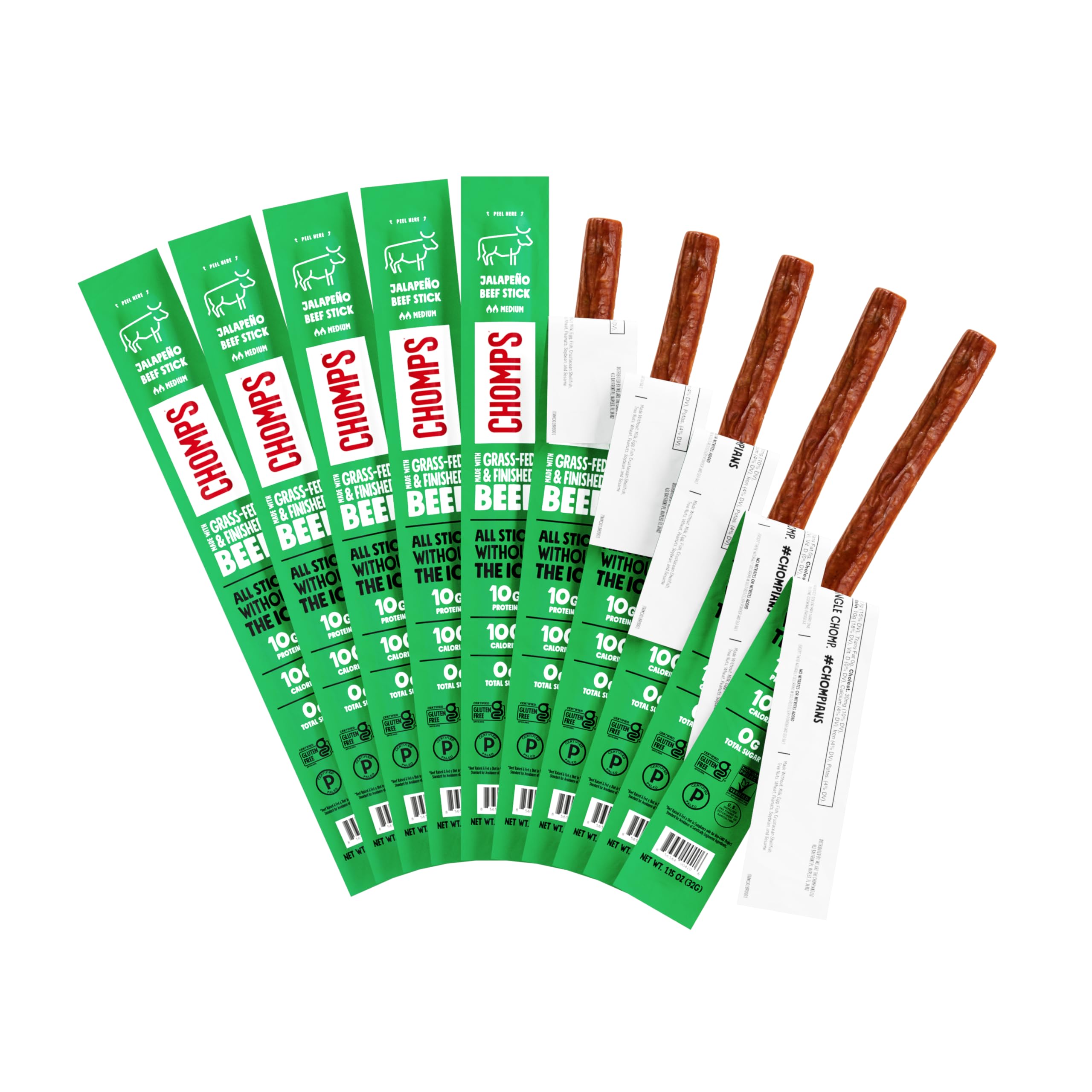 Chomps jalapeño beef jerky stick—bold flavor for on-the-go protein.