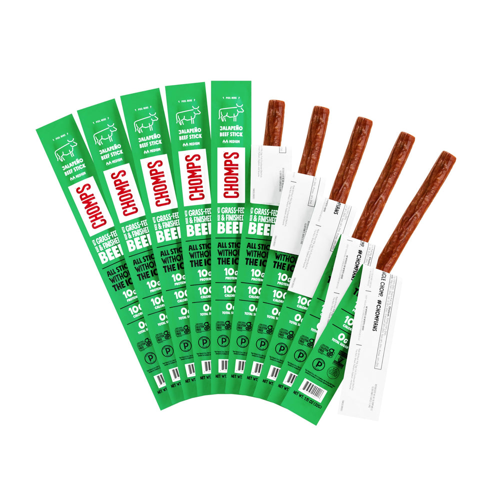 Chomps jalapeño beef jerky stick—bold flavor for on-the-go protein.