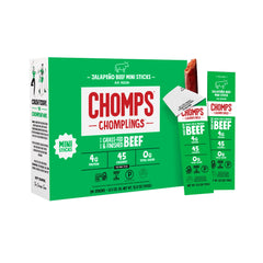 Chomps jalapeno jerky packaging shows premium ingredients and zero sugar.