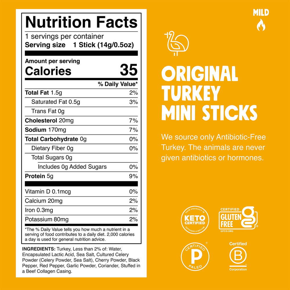 Chomps Original Turkey Jerky Sticks 0.5 oz, ideal hiking or office snack.