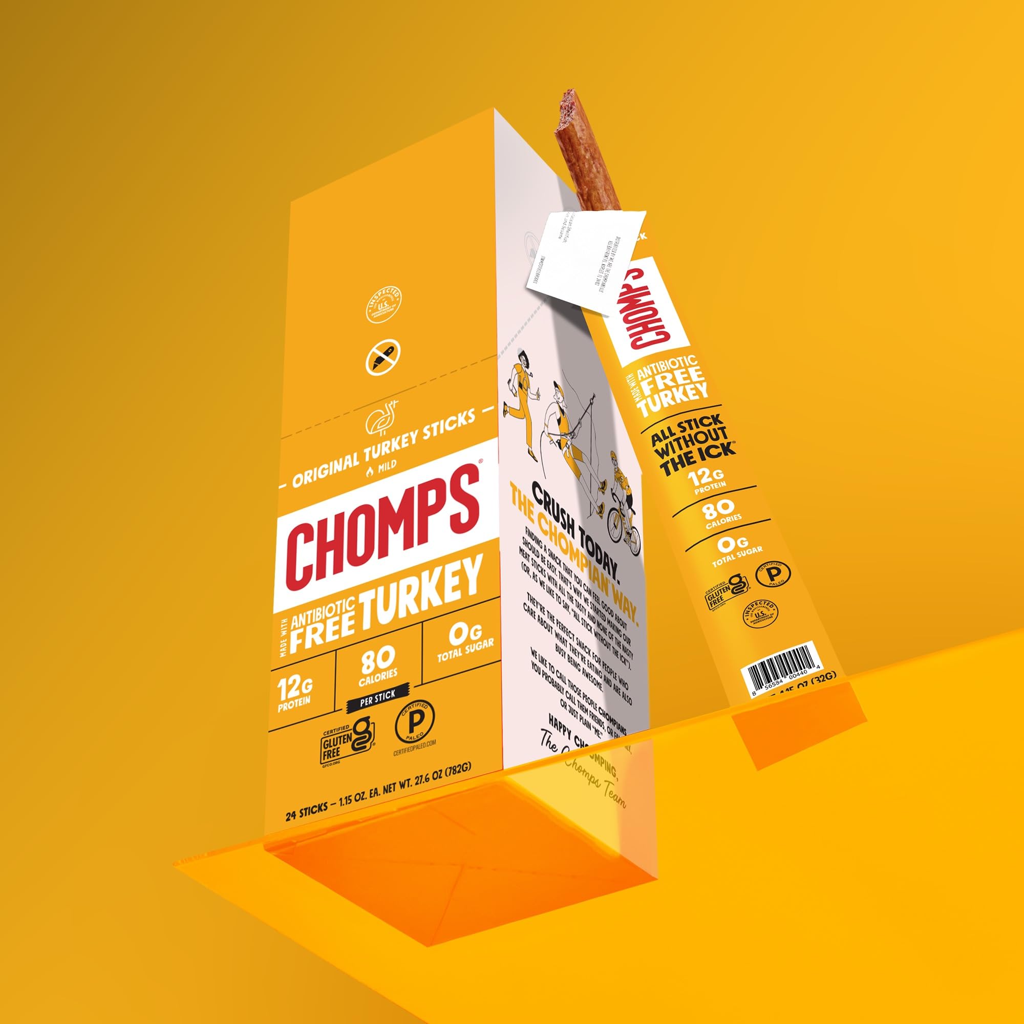 Chomps Original Turkey jerky sticks ingredients label detail.