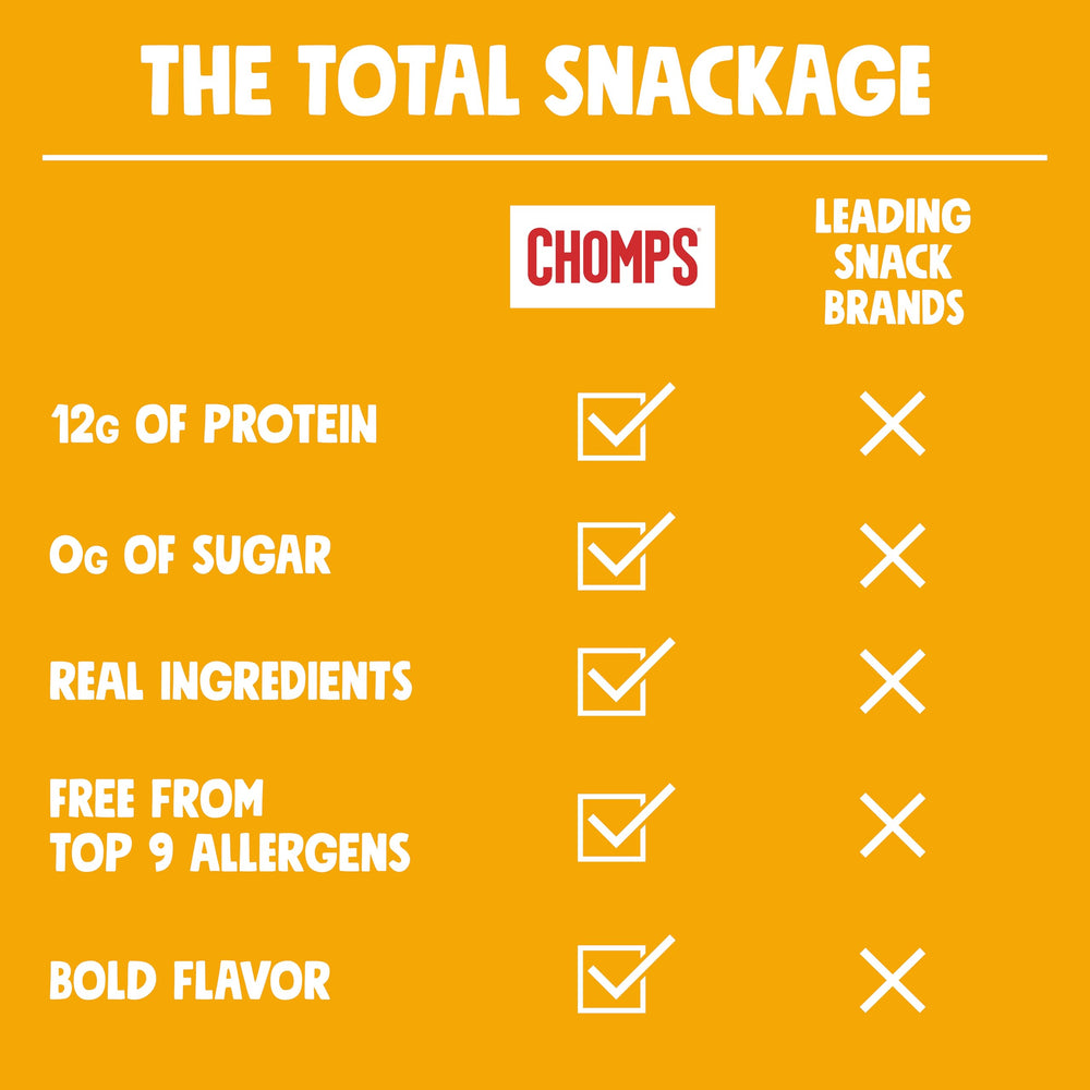 Chomps product in a bag, ideal for on-the-go snacking.