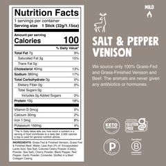 Chomps Salt & Pepper Venison Jerky close-up showing pepper texture.
