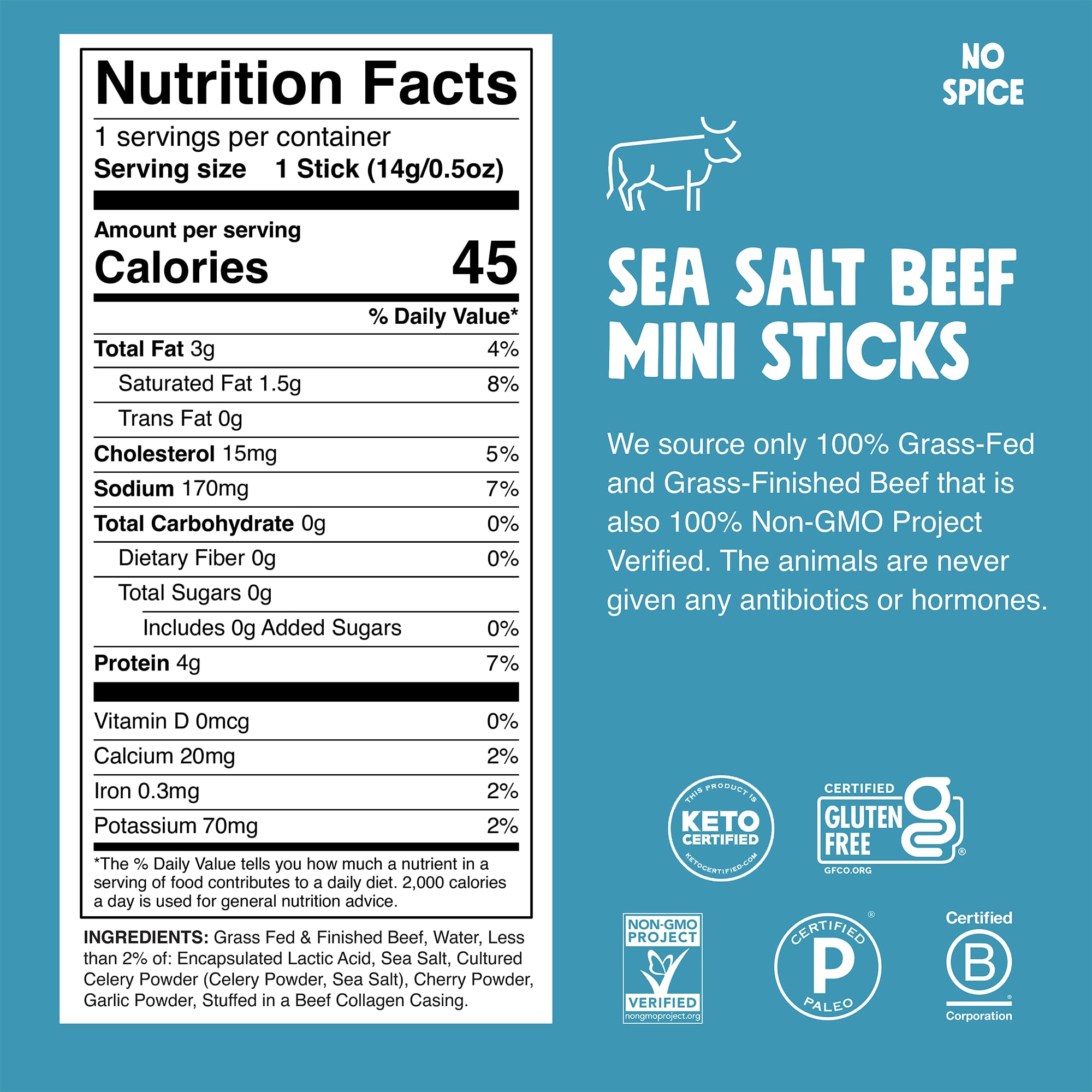 Chomps Sea Salt Beef Jerky Stick showcasing grass-fed beef and lean protein.