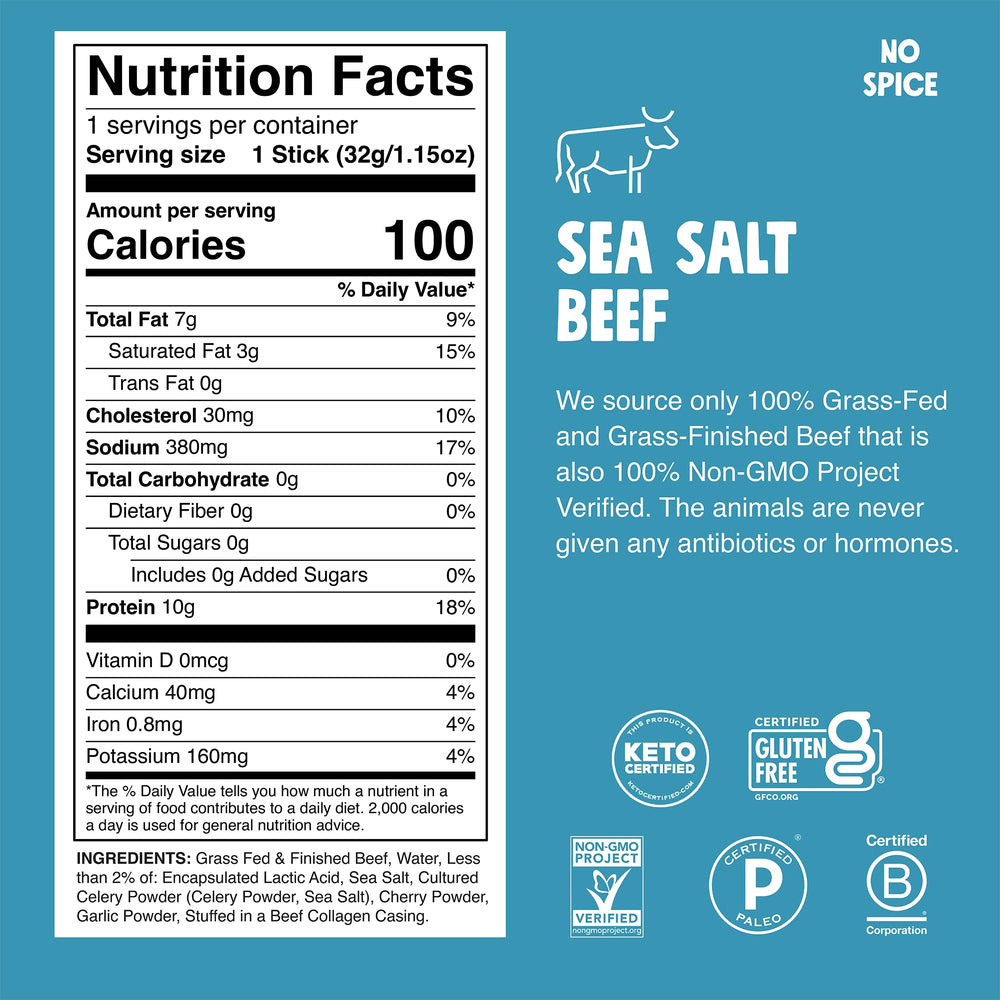 Chomps Sea Salt Beef Jerky Packaged in a 24-pack for easy stocking