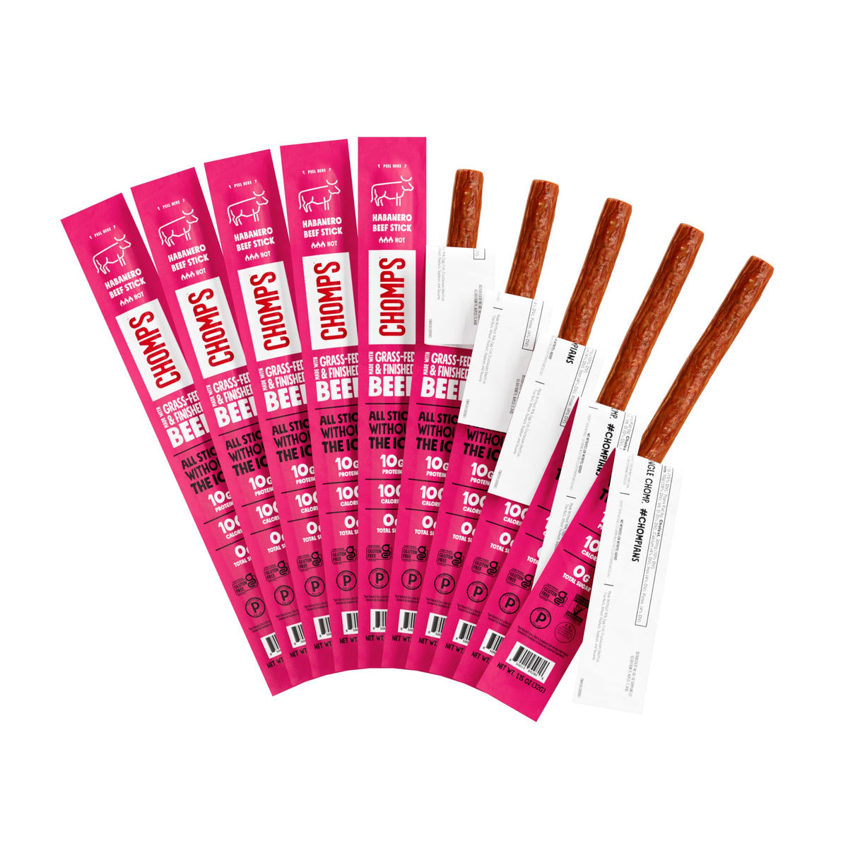 Chomps spicy habanero jerky packaging shows a bold, convenient snack option for active days