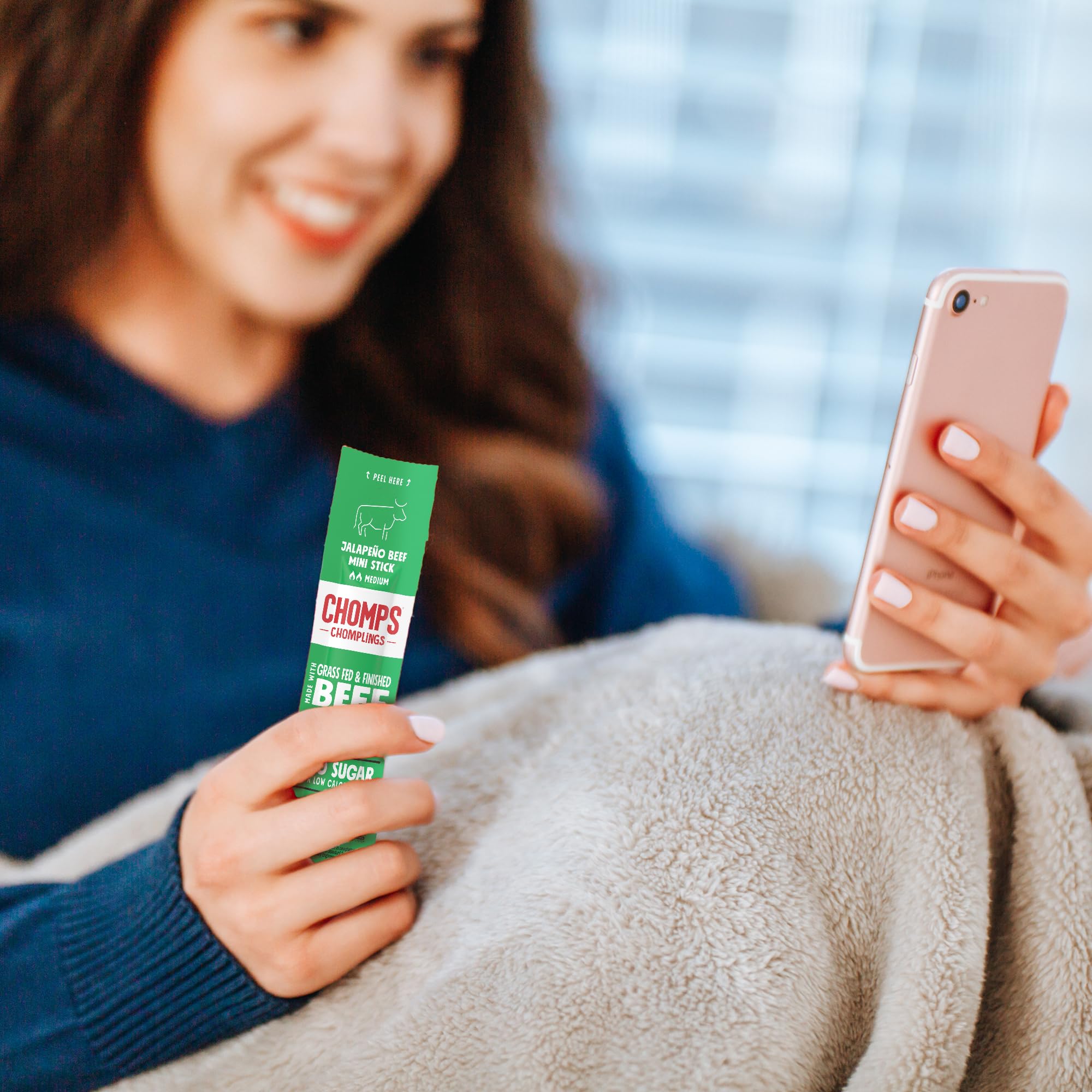 Chomps trail snack on a hike demonstrates portable energy with 4g protein.