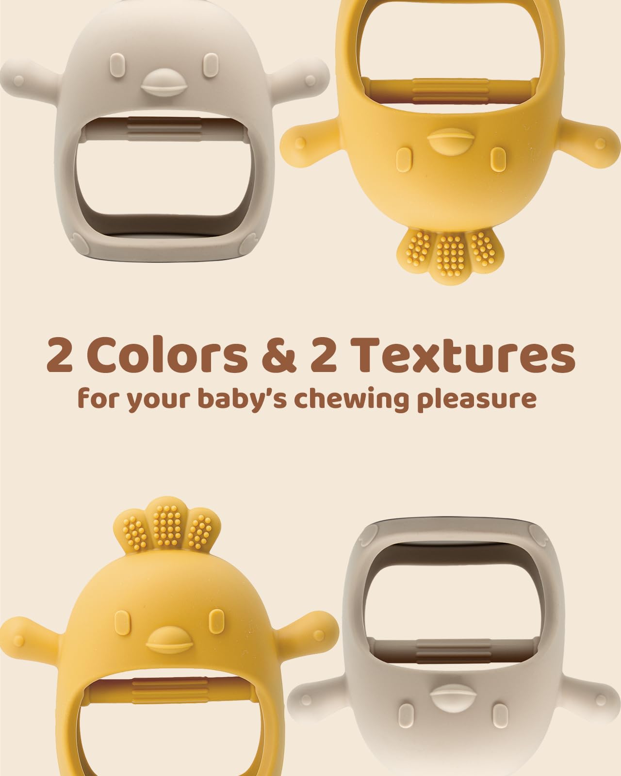 ChooKaChoo anti-drop design helps reduce teether drops during play.