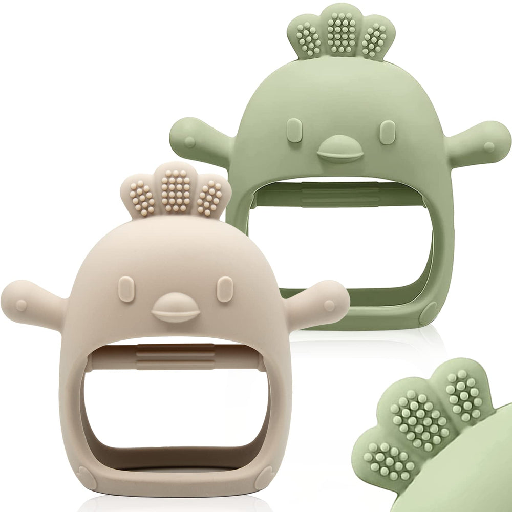 ChooKaChoo baby teething mitten on tiny hand aids grasping and soothing teething