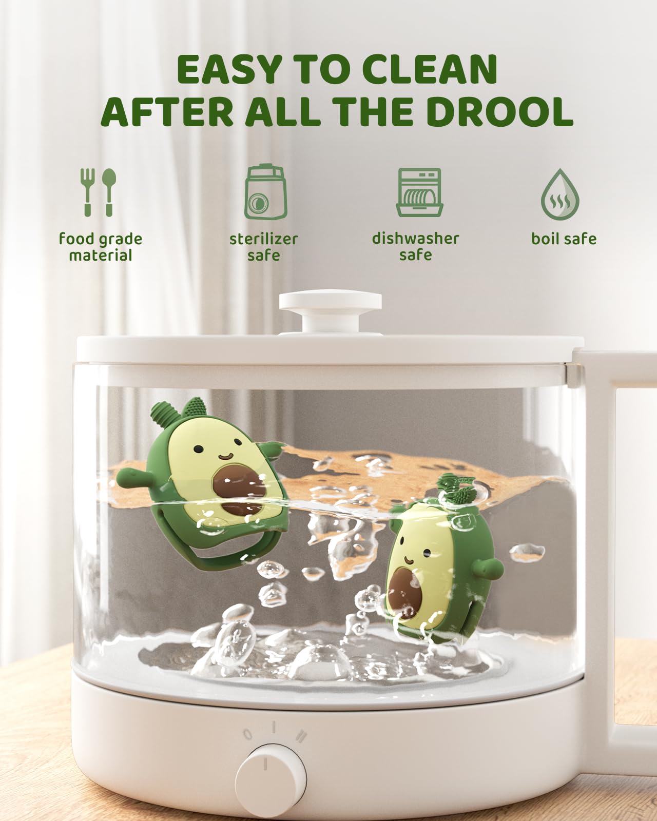 ChooKaChoo freezer-safe silicone for cooling relief as needed.