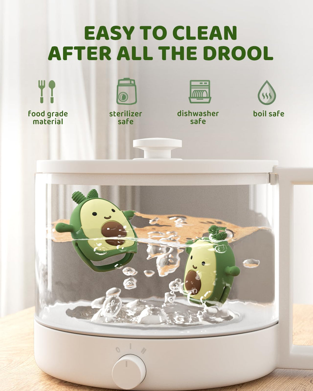 ChooKaChoo freezer-safe silicone for cooling relief as needed.