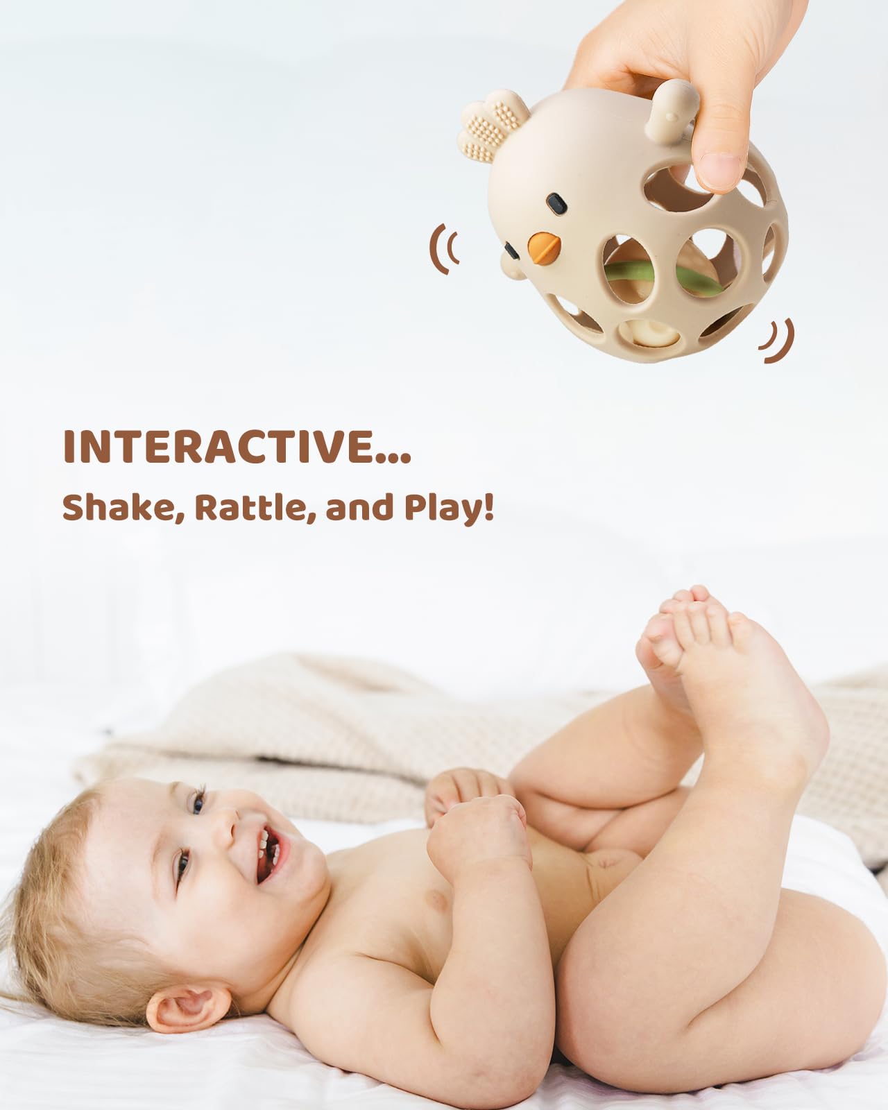 ChooKaChoo teether chick with grip holes aids grasp.