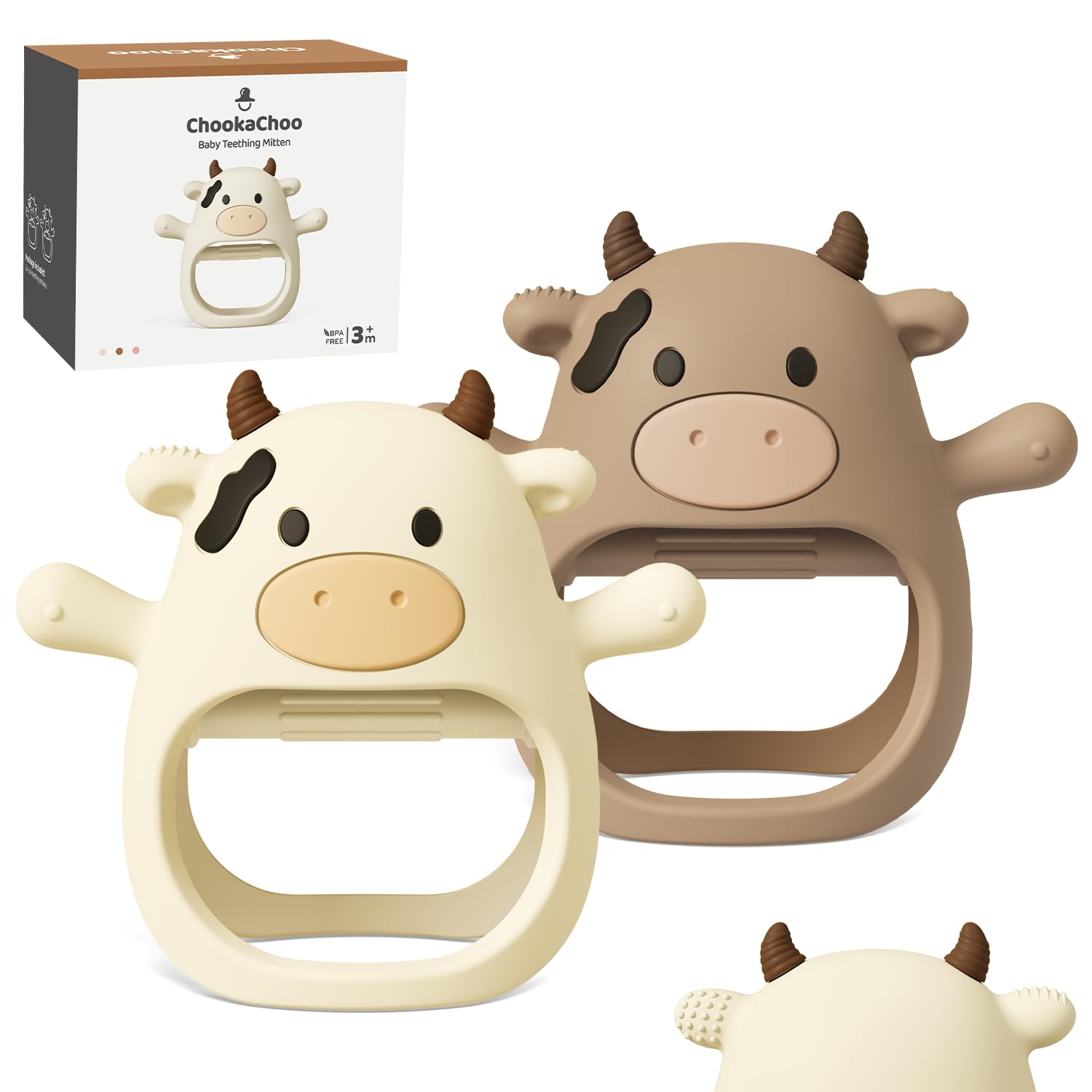 ChooKaChoo teathing mitten in soft silicone for easy grasp.
