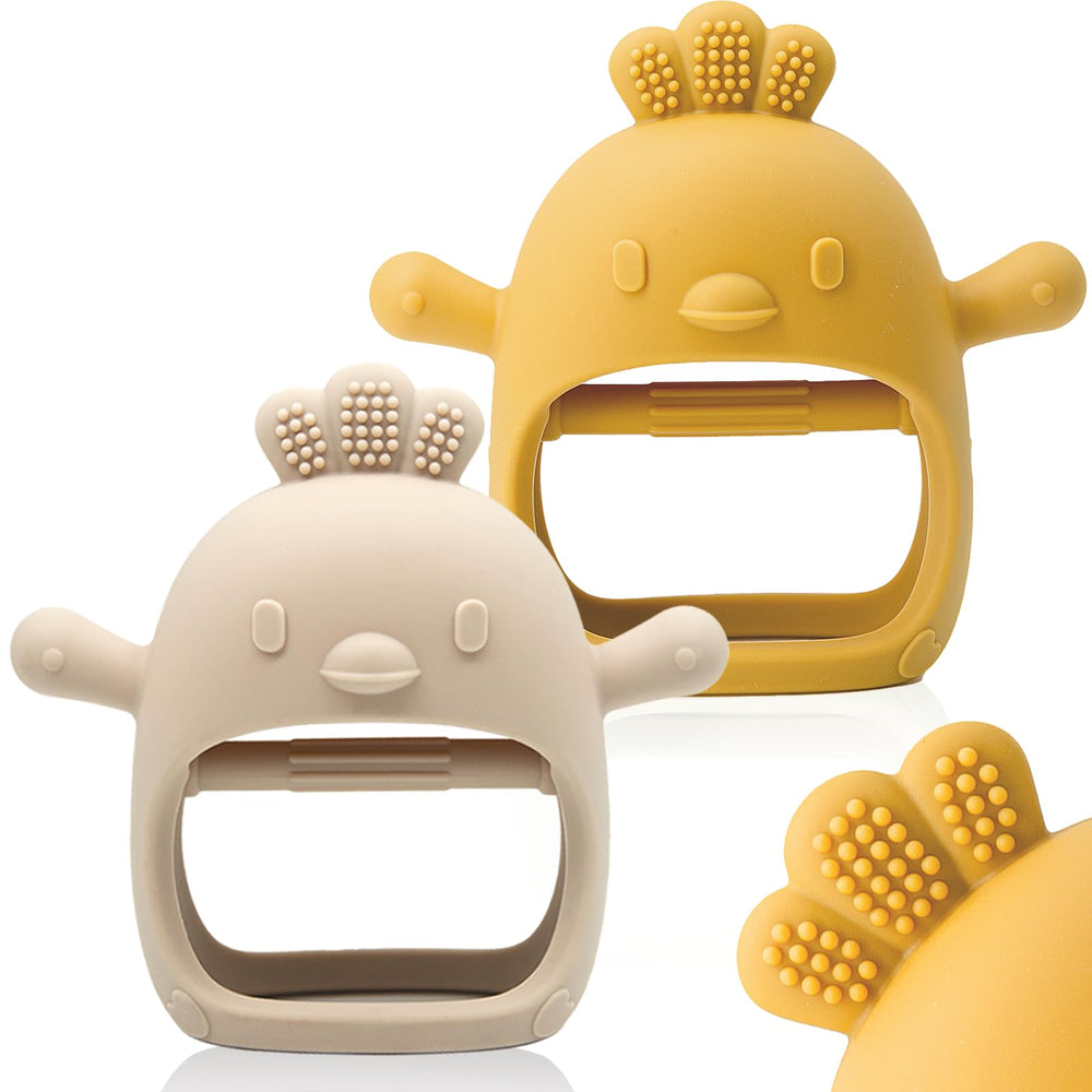 ChooKaChoo teething mitten close-up texture showing soothing gum-ready bumps.