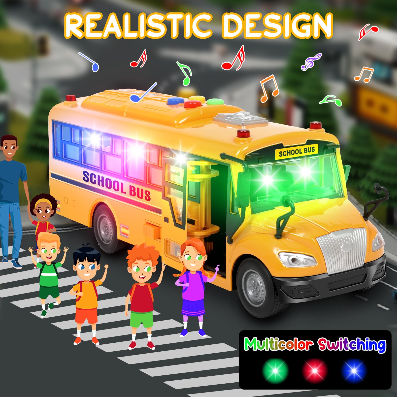 Choopheme yellow school bus with movable stop sign for pretend safety moments during play.