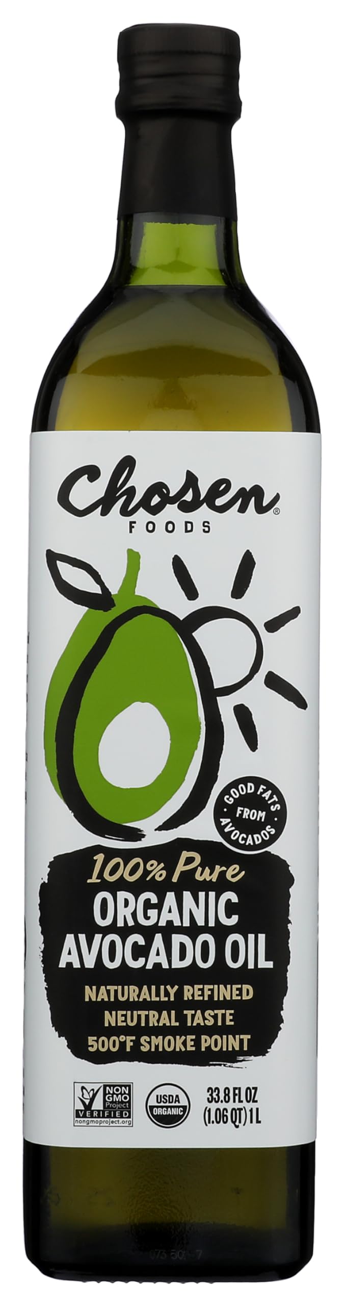 Chosen Foods avocado oil bottle in pantry, ideal for high-heat cooking and everyday use.