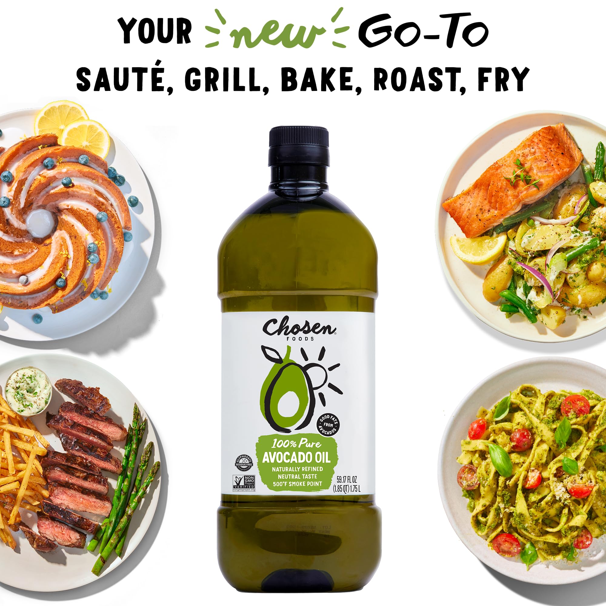 Chosen Foods avocado oil kitchen scene ready for salads and roasting