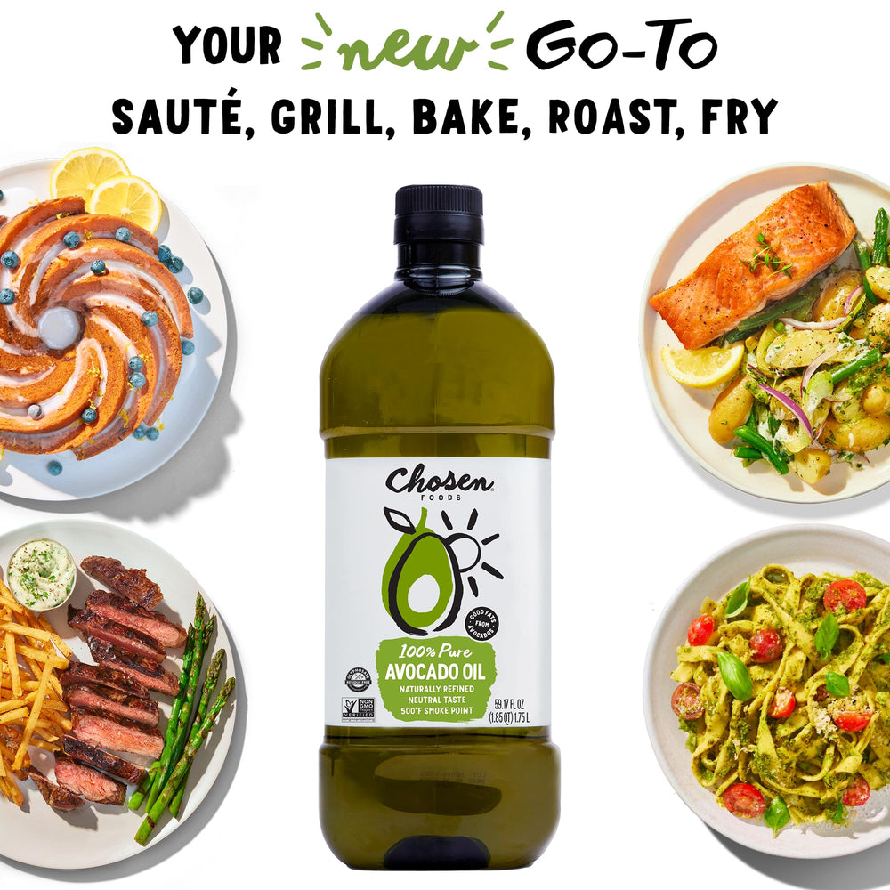 Chosen Foods avocado oil kitchen scene ready for salads and roasting