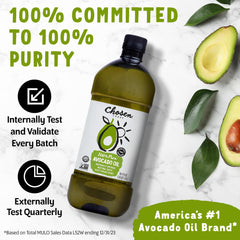 Chosen Foods avocado oil label showing purity and non-GMO sourcing